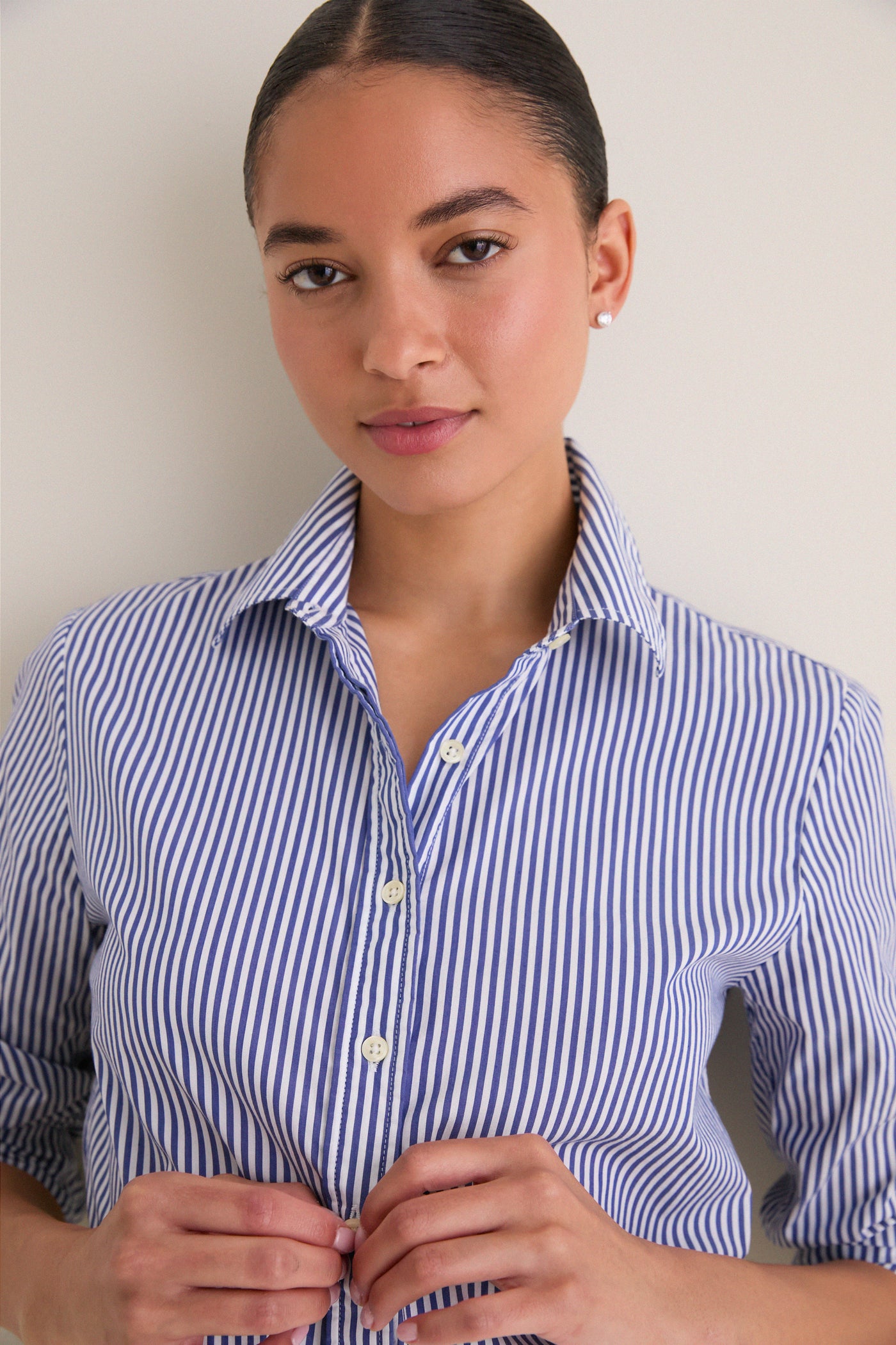 Blue and White Stripe Boyfriend Shirt