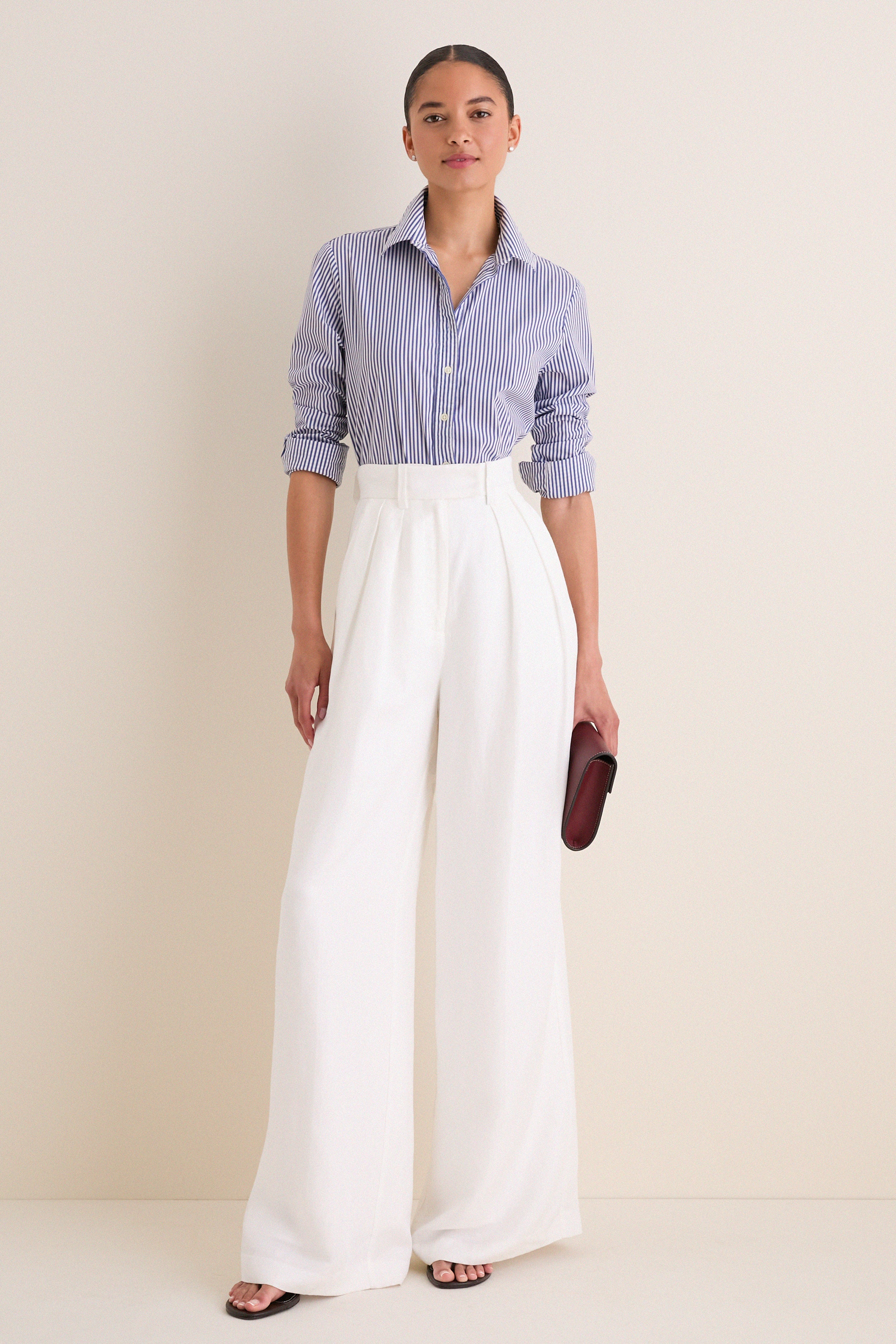 Blue and White Stripe Boyfriend Shirt