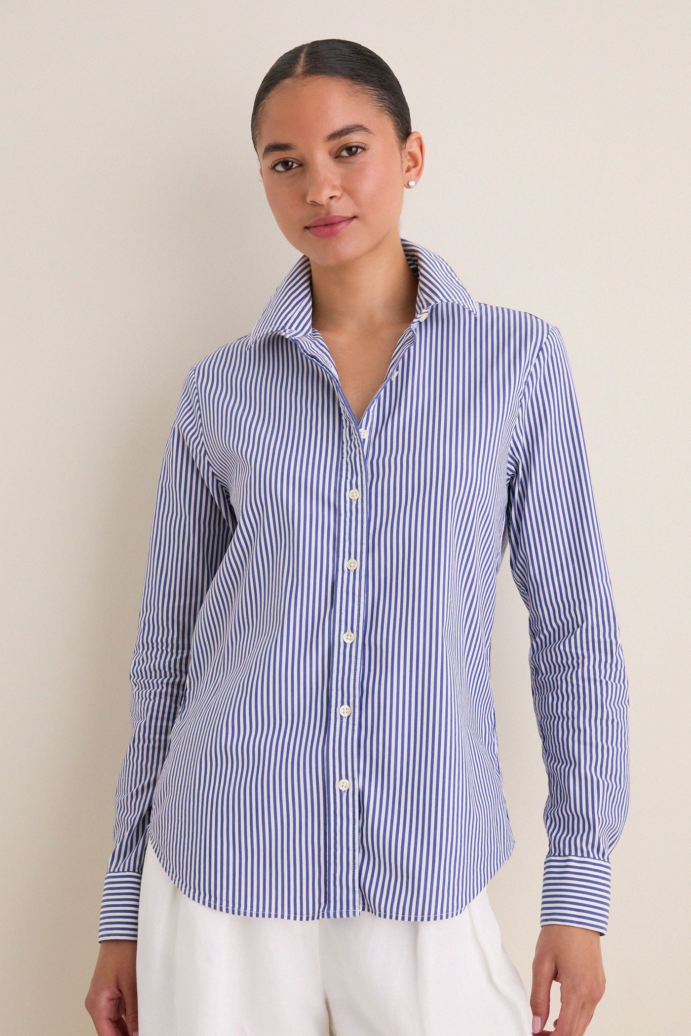 Blue and White Stripe Boyfriend Shirt