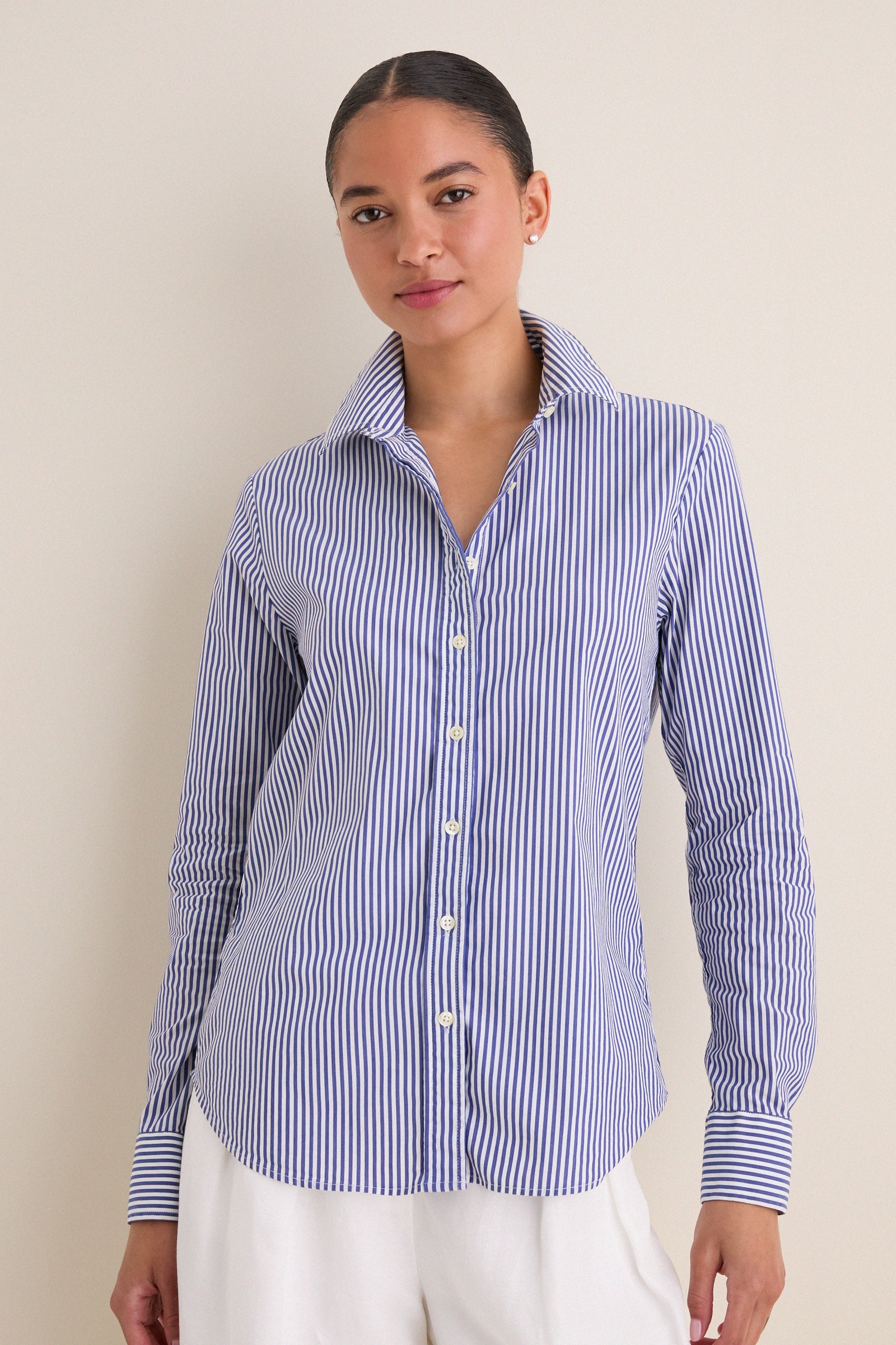 Blue and White Stripe Boyfriend Shirt