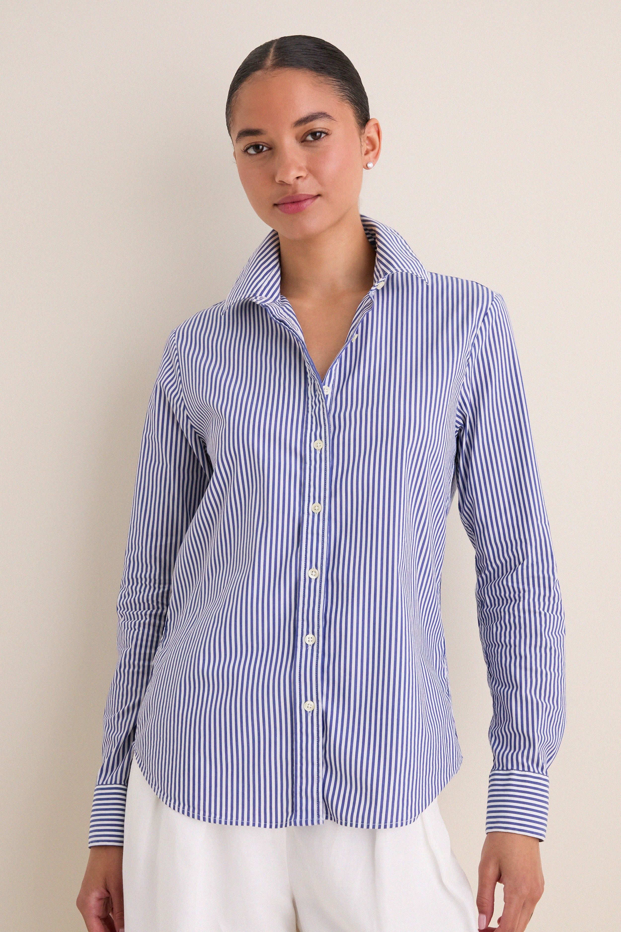 Blue and White Stripe Boyfriend Shirt