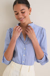 Blue and White Stripe Puffed Shoulder Shirt