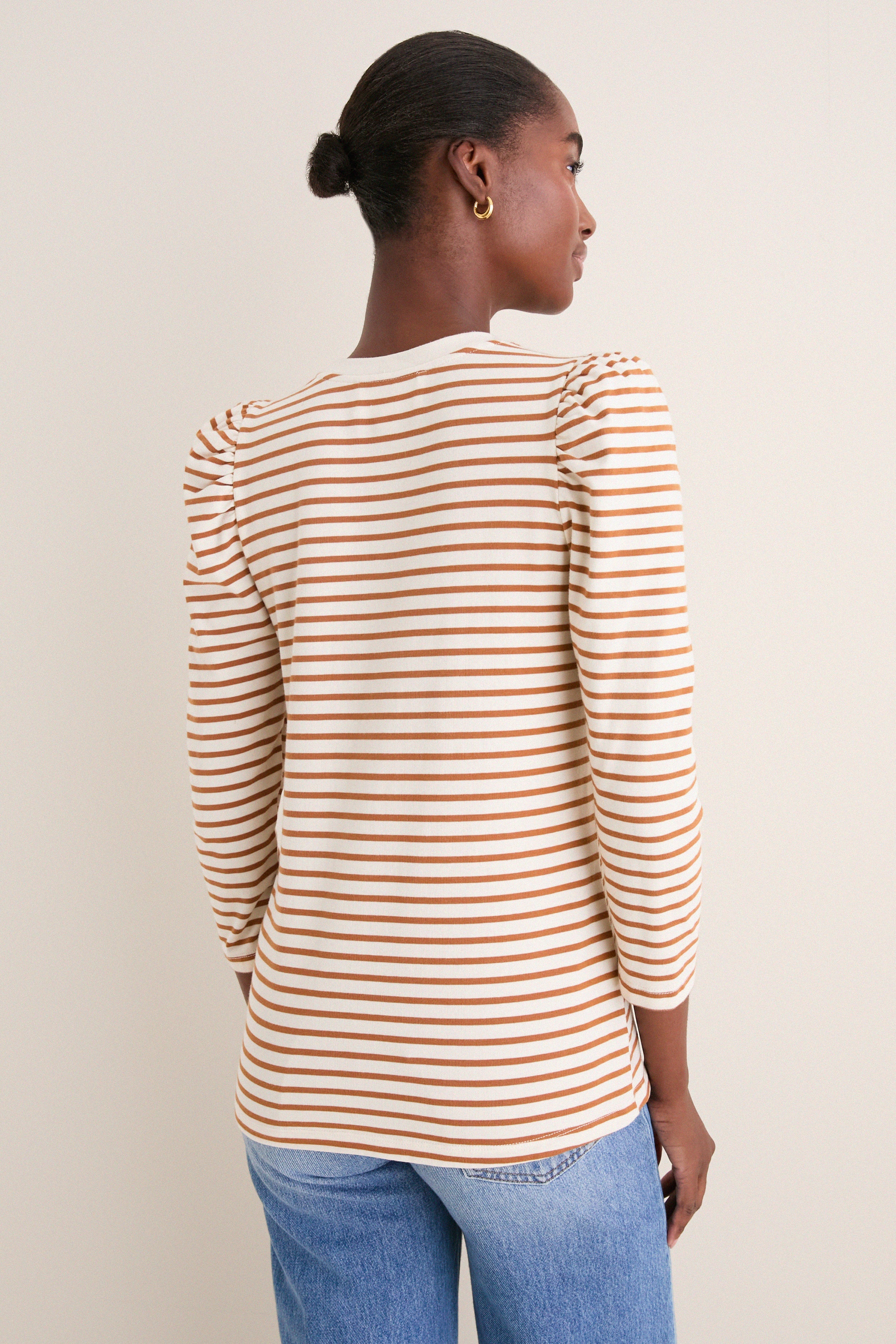 Tan Striped Vesty Long Sleeve Crewneck