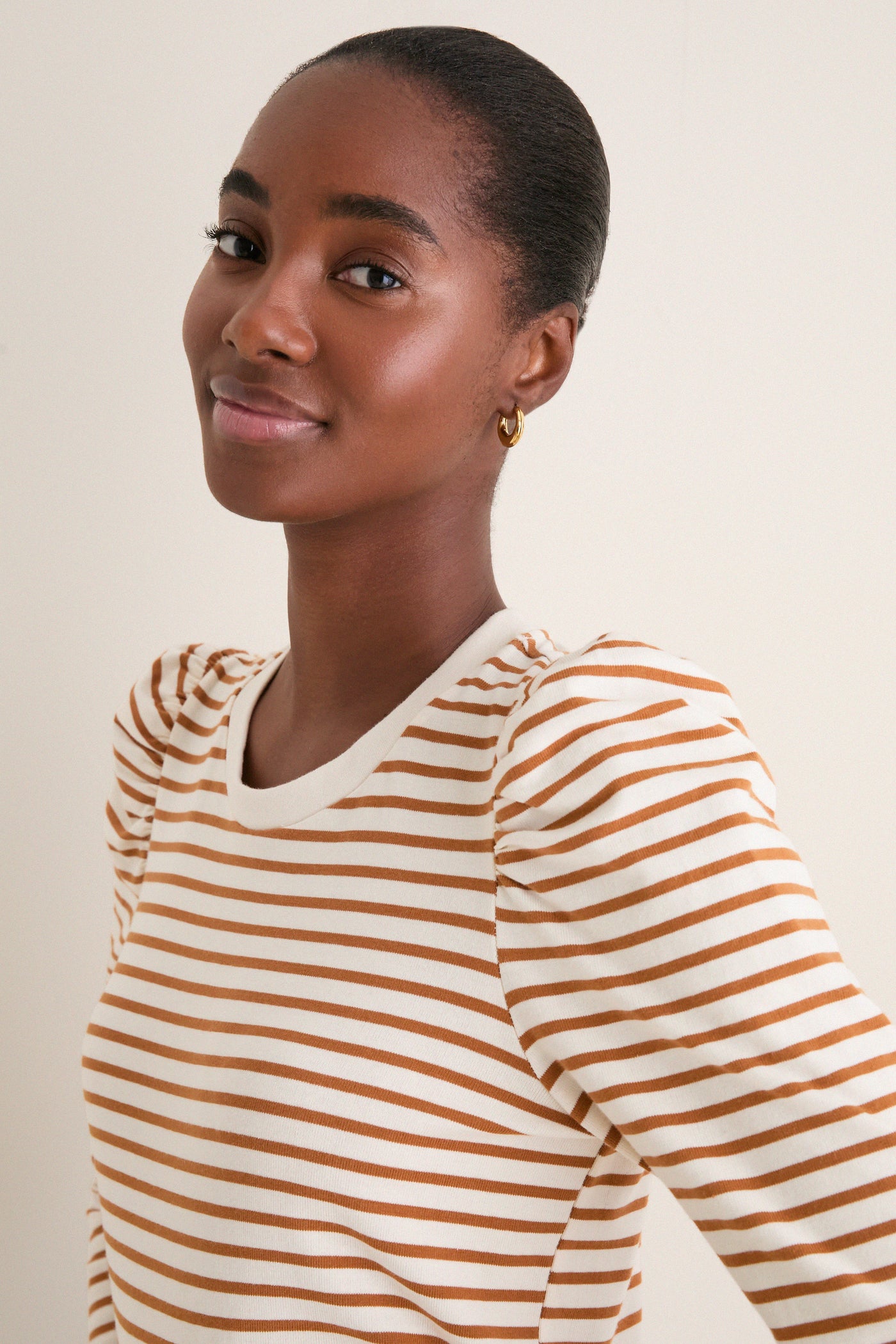 Tan Striped Vesty Long Sleeve Crewneck