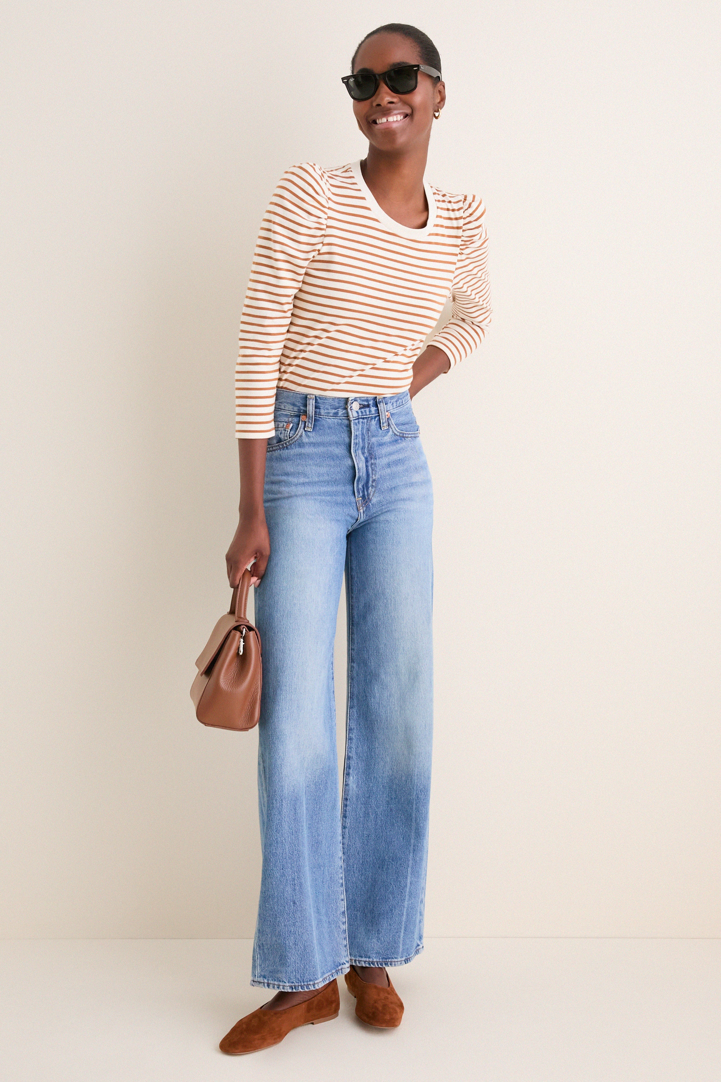 Tan Striped Vesty Long Sleeve Crewneck