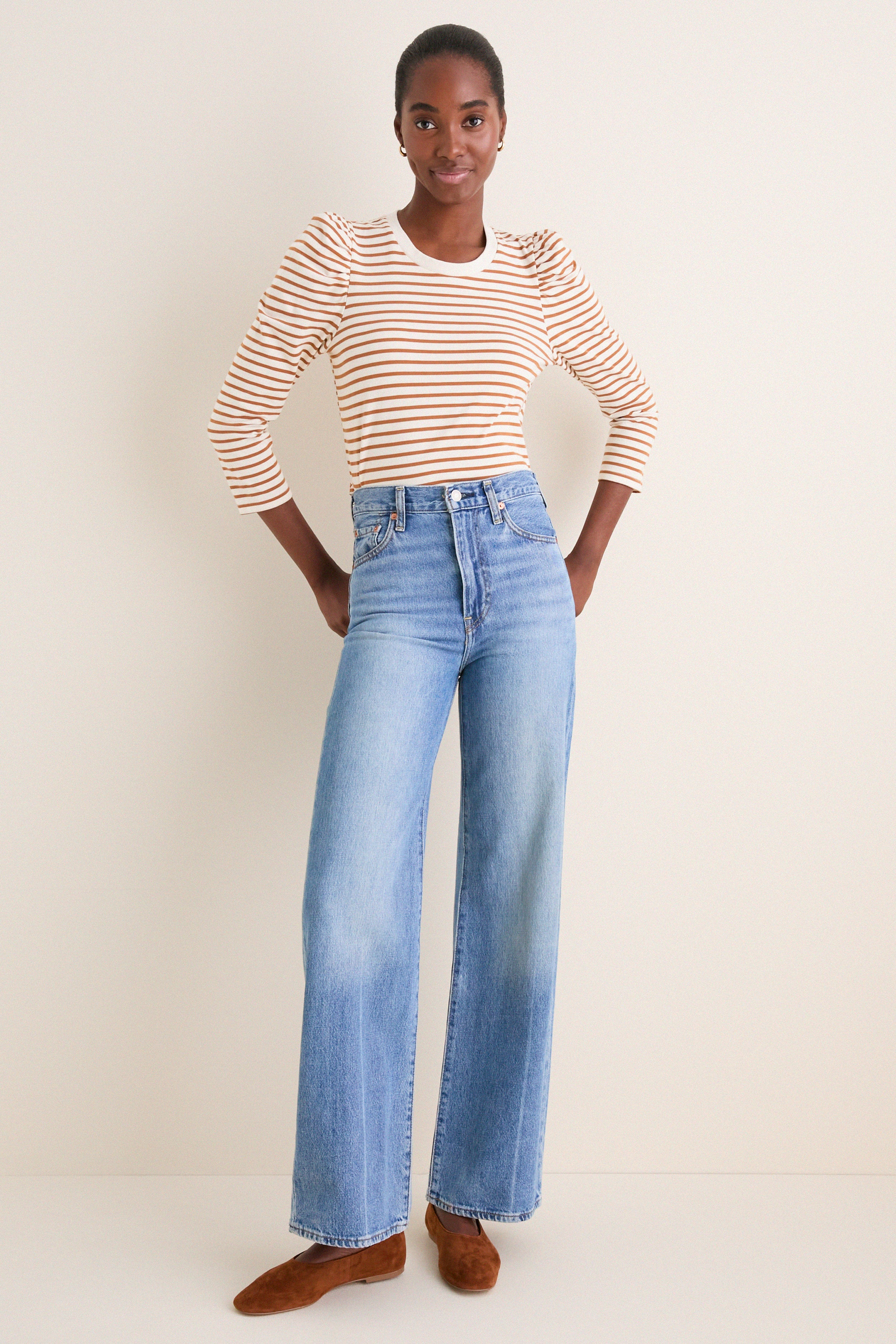 Tan Striped Vesty Long Sleeve Crewneck