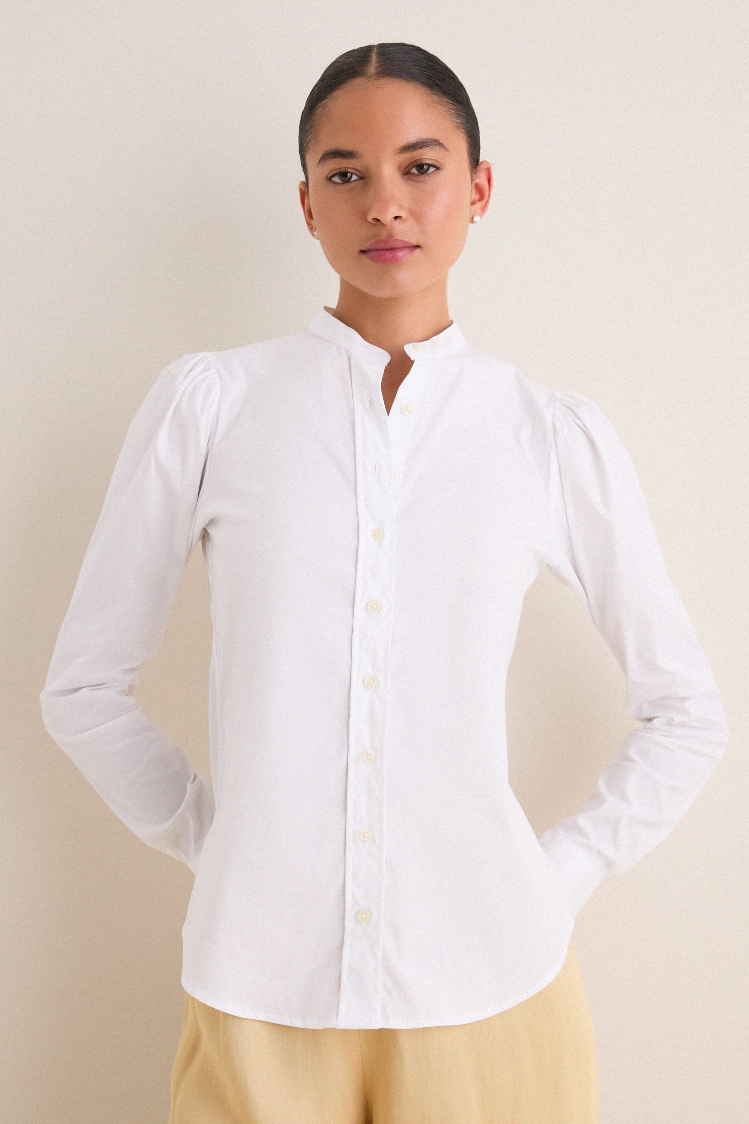 White Puffed Shoulder Shirt