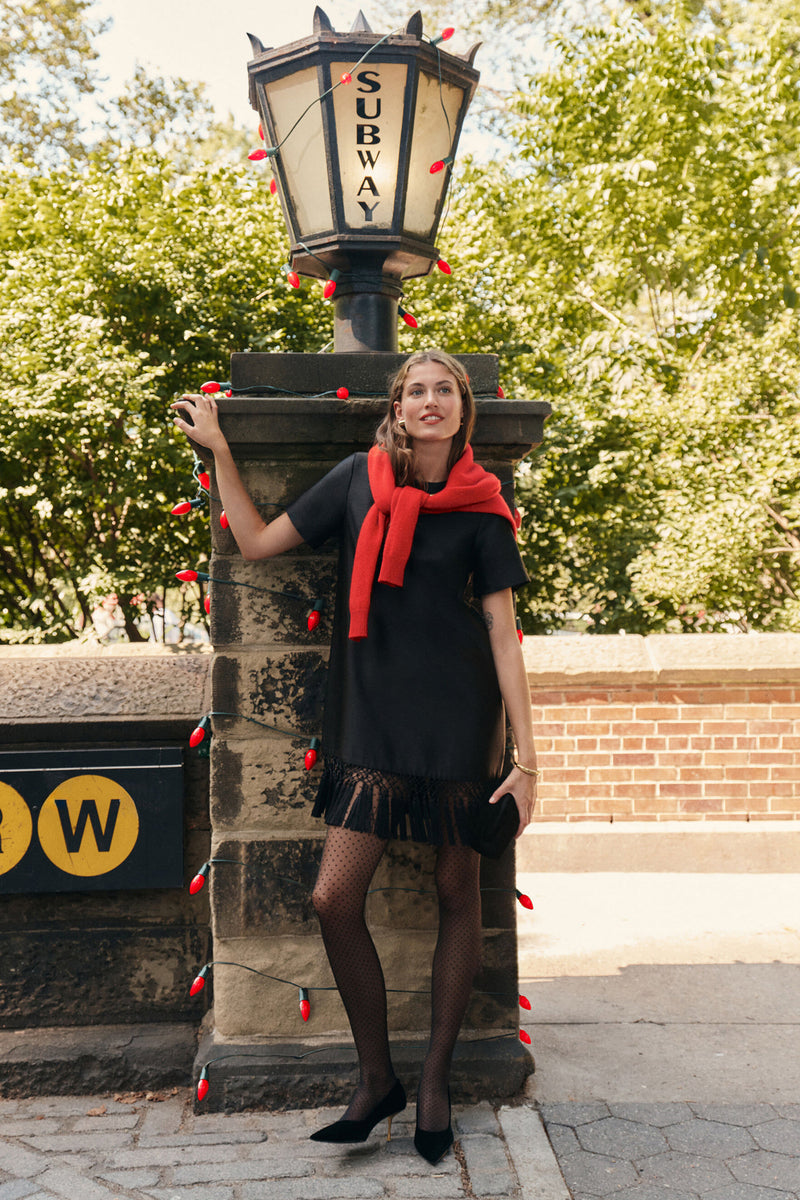 Black Dupioni Tassel Downing Dress