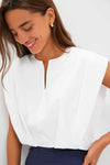 White Wrenli Shortsleeve Pleated Top