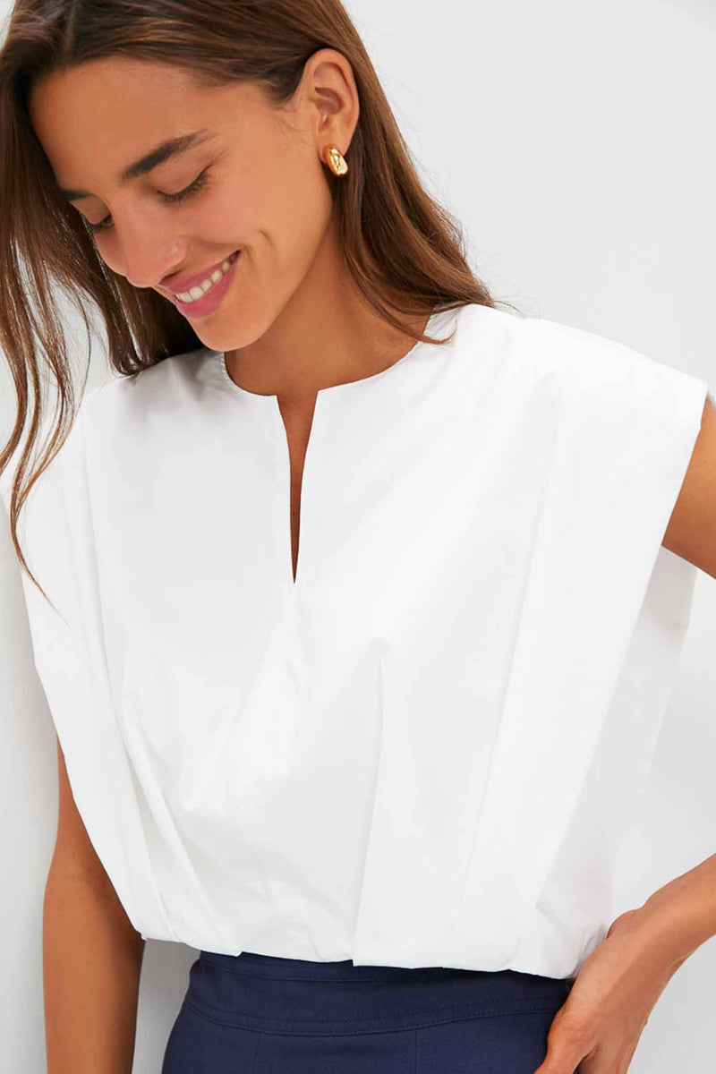 White Wrenli Shortsleeve Pleated Top