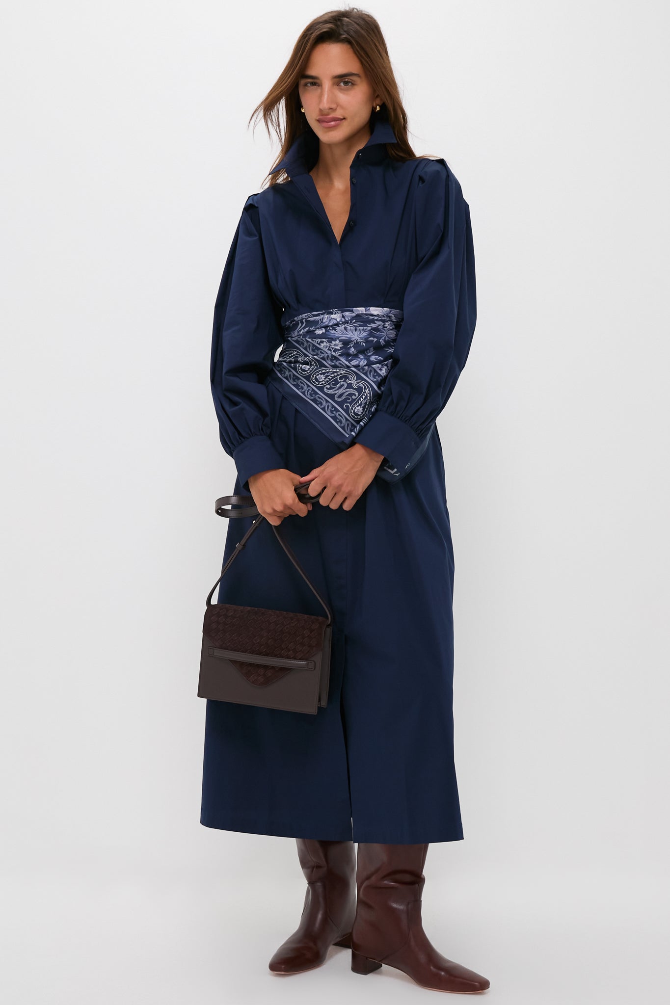 Navy Floral Bandana Medium Silk Scarf