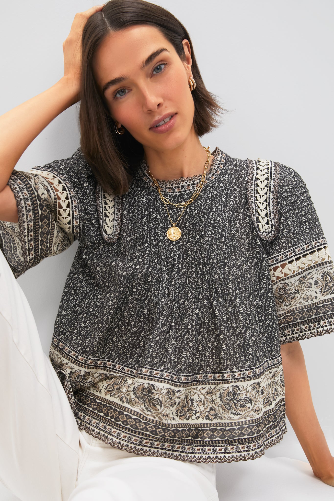Multi Palma Print Short Sleeve Top