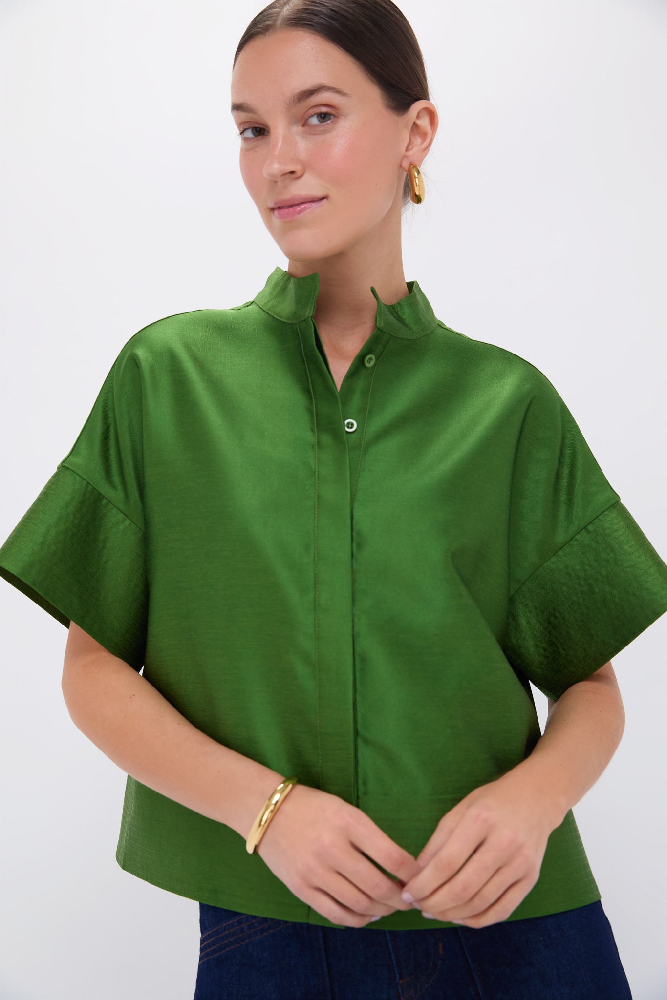トップス THE SHISHIKUI COTTON C Green Dupioni Trapunto Stitch Sofia Shirt | Tuckernuck