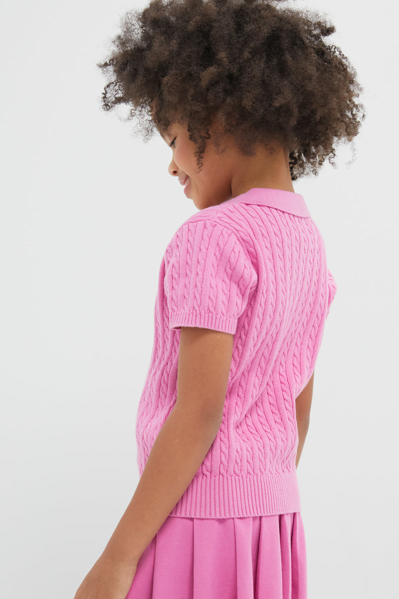 Girls Short Sleeved Combed Cotton Mini Cable Knit Polo