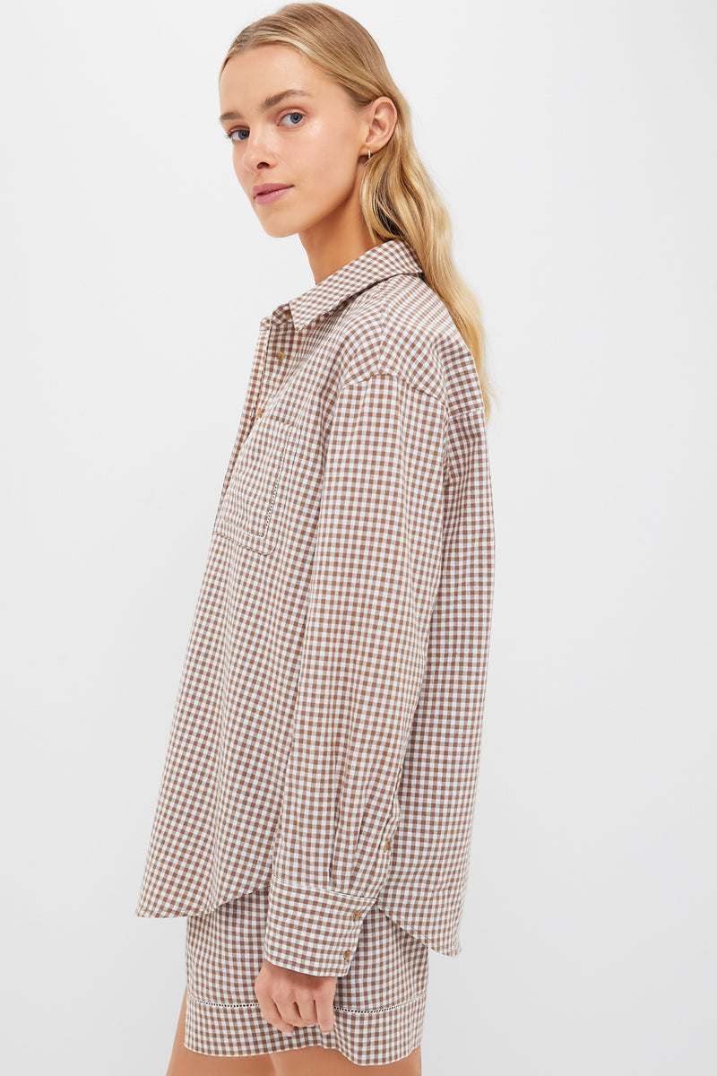 Mocha Cotton Gingham Hunter Button Down