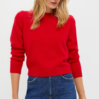 macys red sweater dress Martin Red Cashmere Puff Sleeve Macy Crewneck Sweater