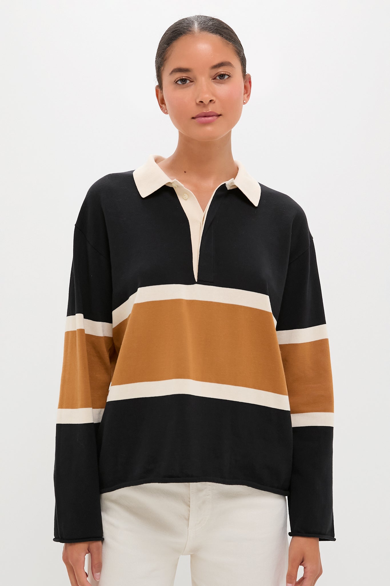 Black with Bronze Stripe Rugby Sweater | THE GREAT.