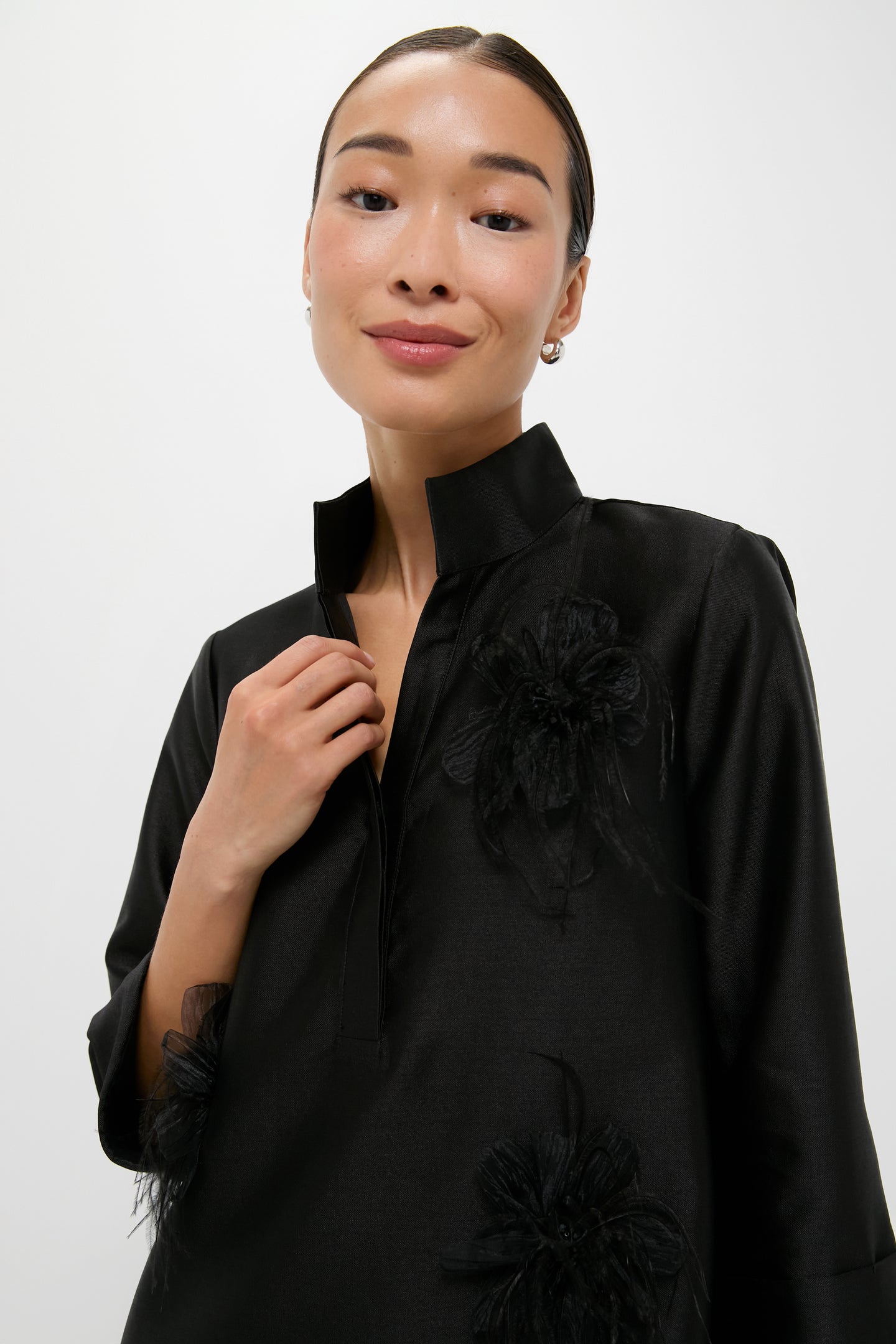 Black Embellished Dupioni Megan Dress