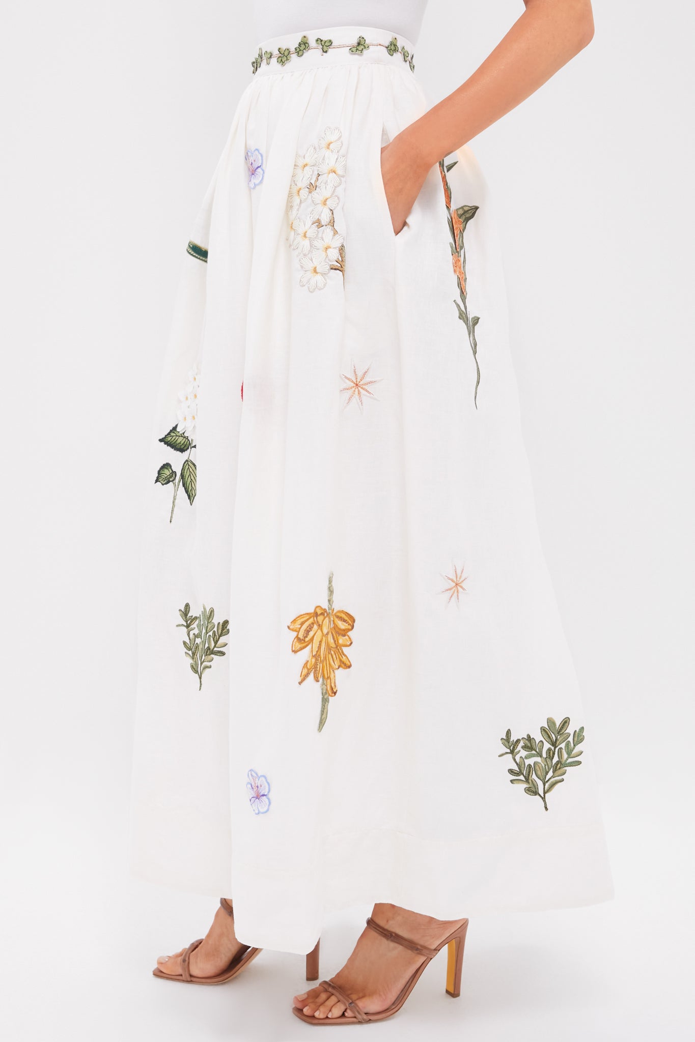 Wild Tangelo Embroidered Applique Maxi Skirt
