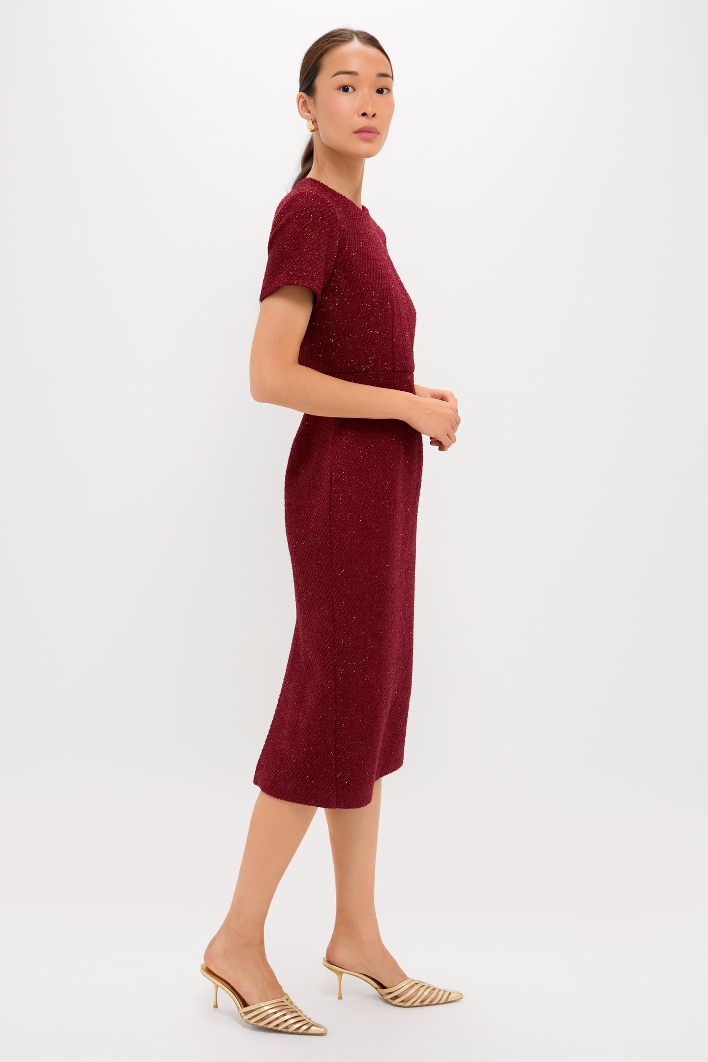 Burgundy Shimmer Boucle Pinot Midi Dress