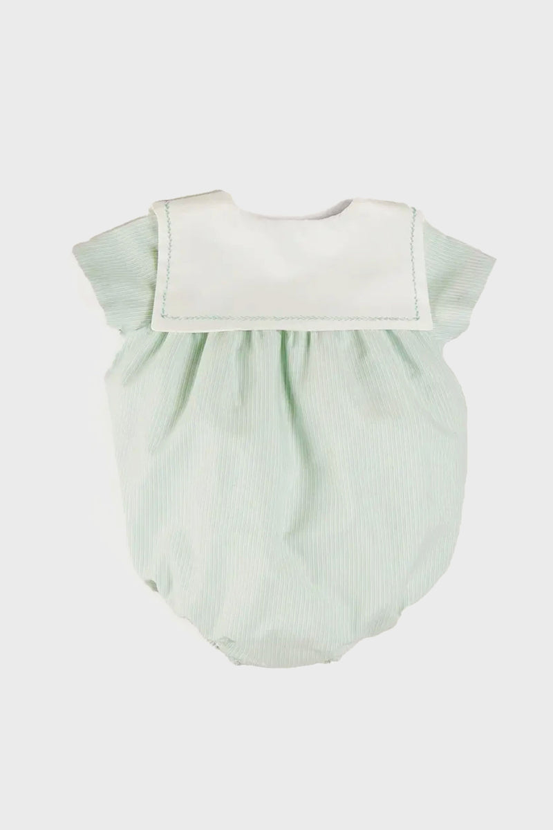 Pembridge Striped Plane Embroidery Short Sleeve Romper in Green