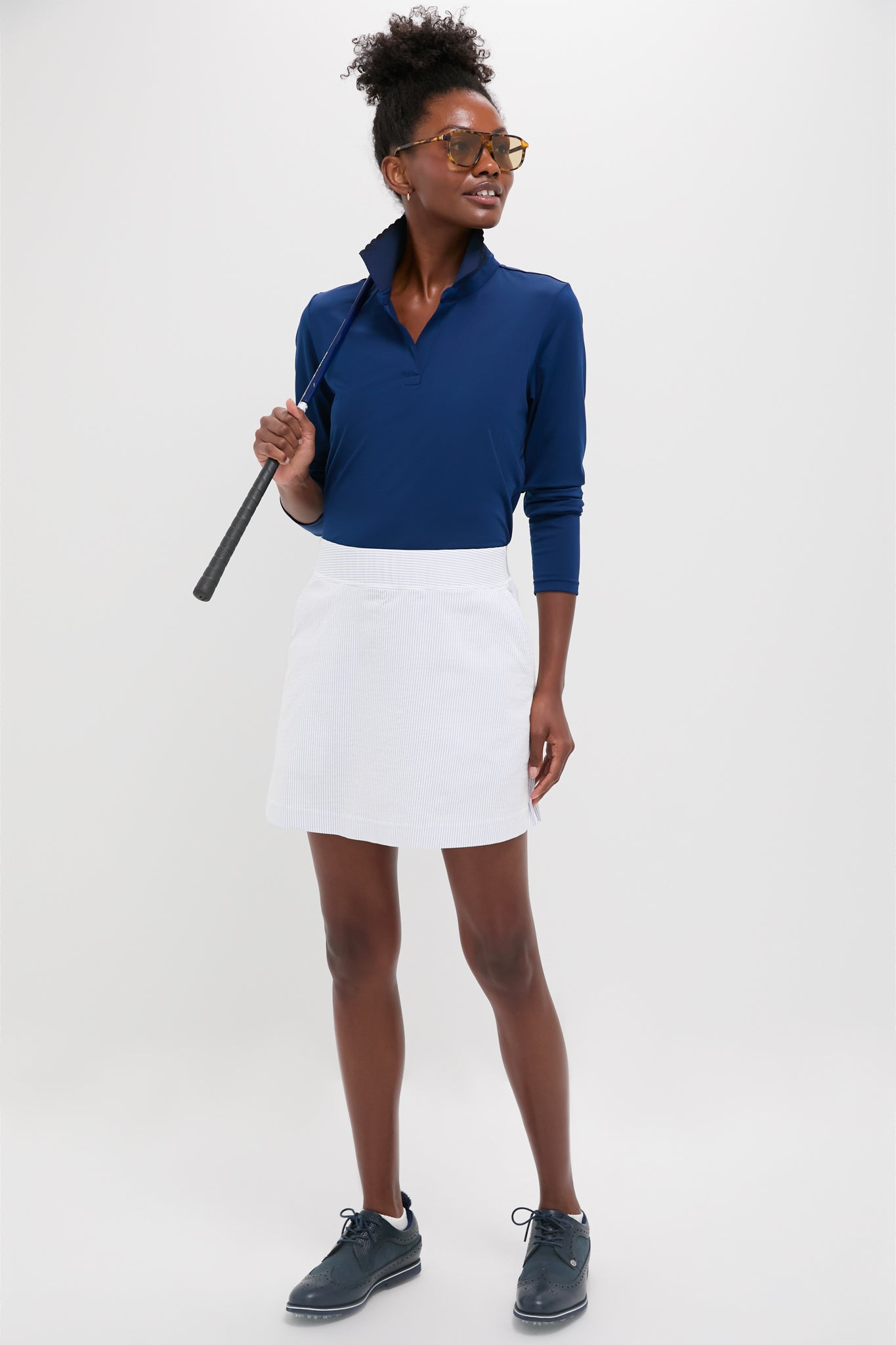 Navy Long Sleeve Performance Jersey Caroline Polo