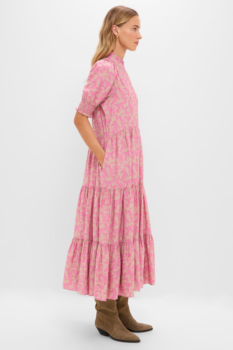 Tan & Pink Vines Bennett Maxi Dress