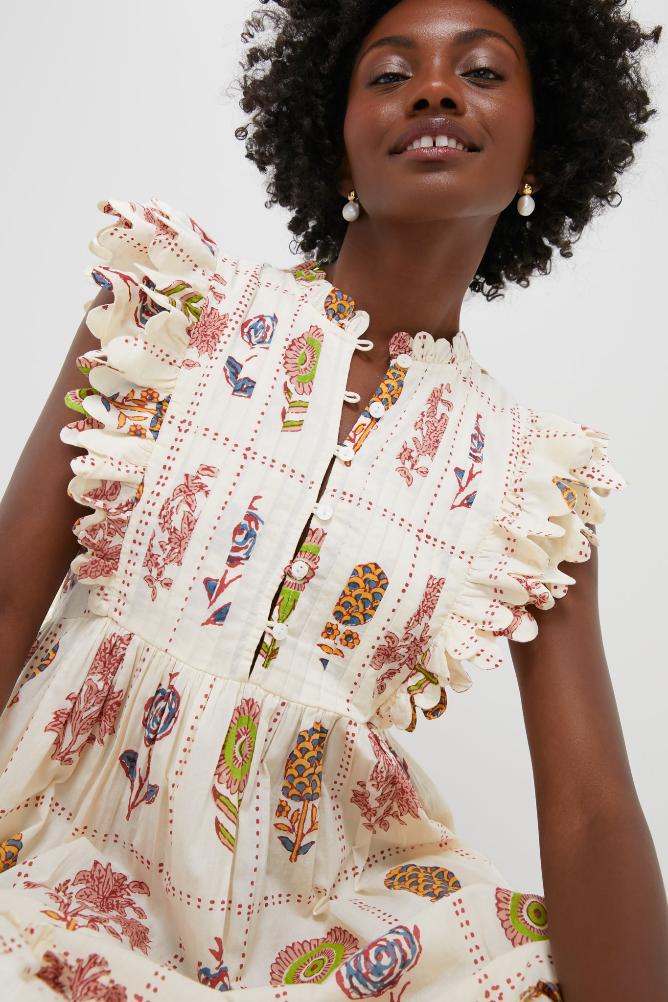 Taormina Cream Scallop Pintuck Maxi Dress