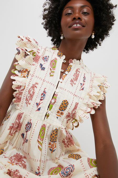 Taormina Cream Scallop Pintuck Maxi Dress