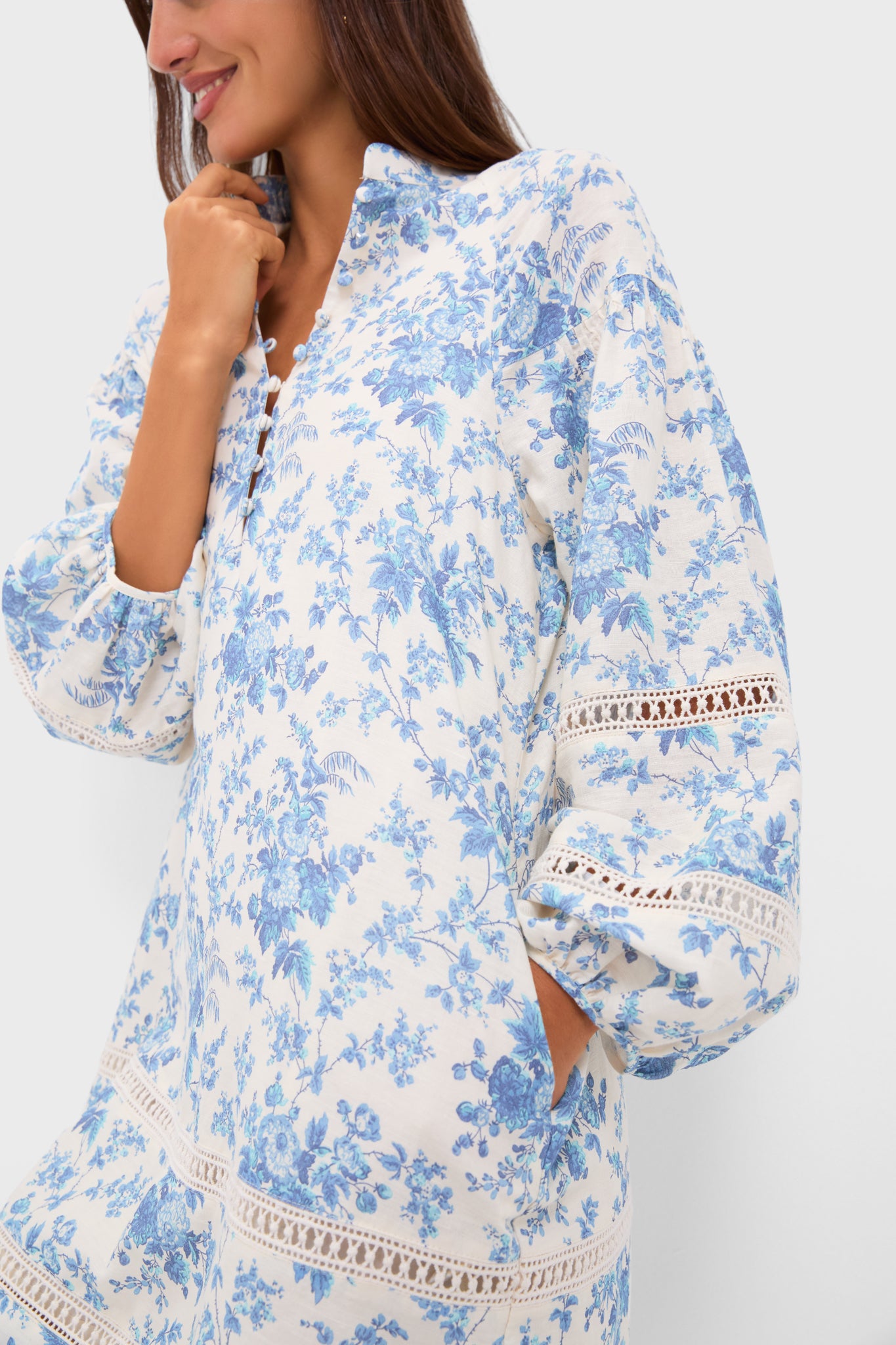 Forget Me Not Floral Cotton Linen Mini Maryse Caftan