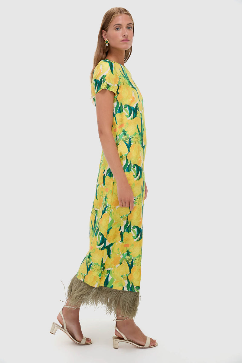 Zesty Swing Dress with Feathers