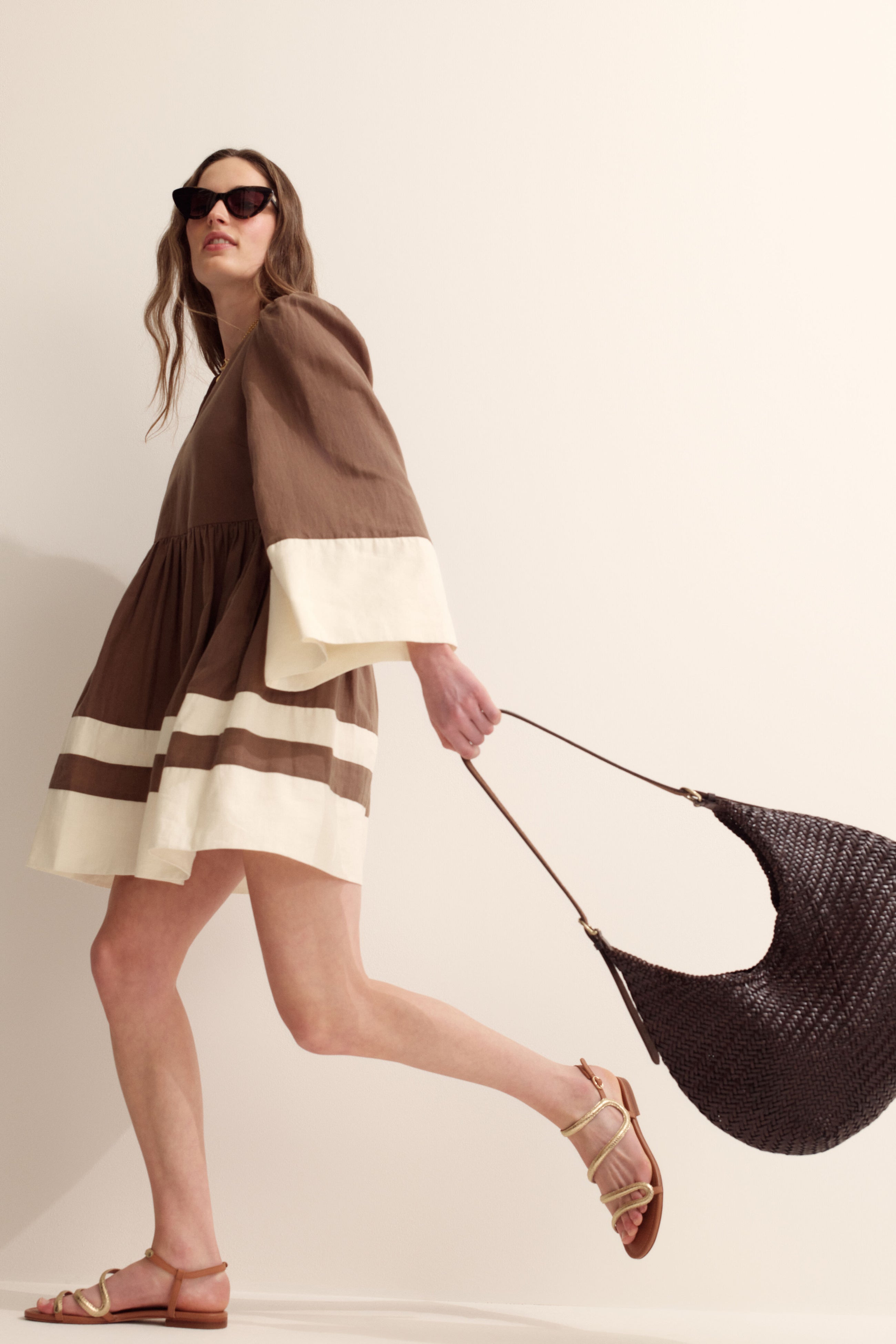 Mocha and Cream Cotton Linen Izzie Dress