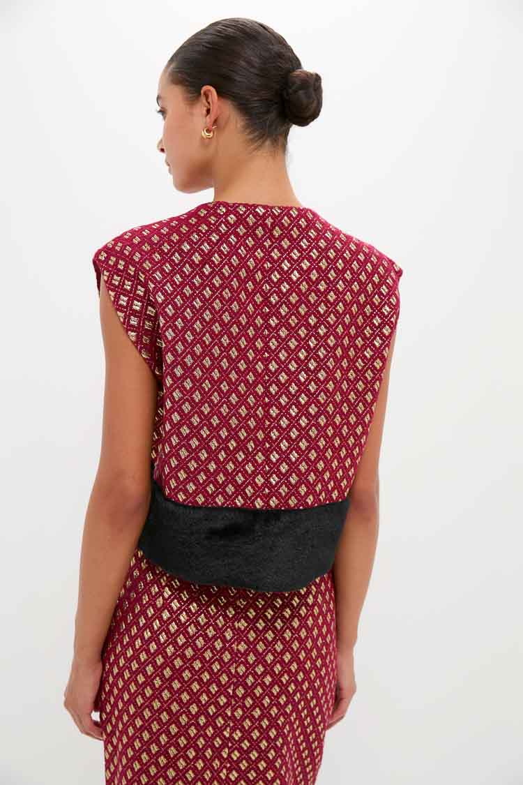 Burgundy and Gold Hernan Geom Fur Top