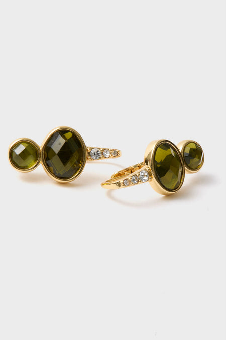 Olive Crystal Remy Earrings feature classic olive-green stones with sparkling cubic zirconia accents, offering an effortless, high-end touch to any outfit.