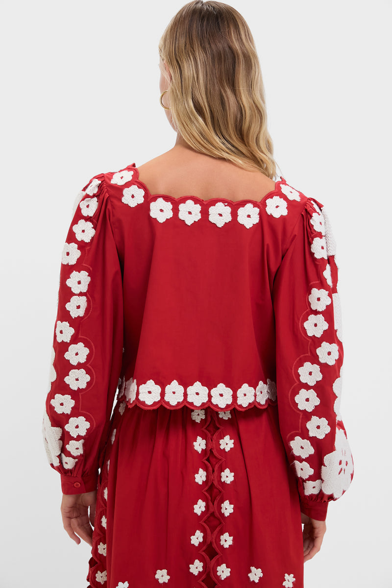 Red Catrine Applique Long Sleeve Top