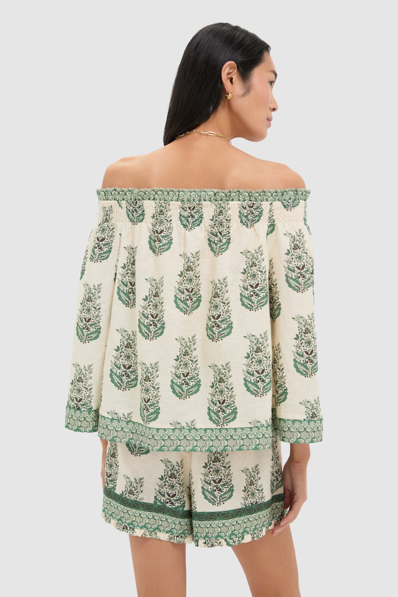 Jade Terrace Cotton Linen Off the Shoulder Ashleigh Blouse