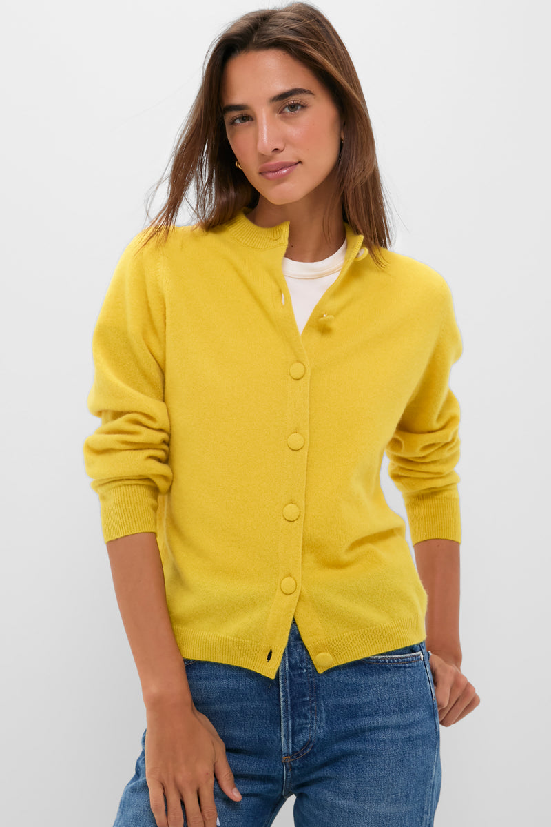 Chartreuse Cashmere Covered Button Quinn Cardigan