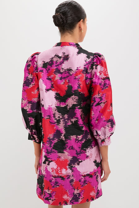 Pink and Red Lurex Abstract Jacquard Samantha Dress