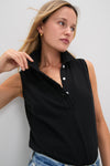 Black Pique Sleeveless Ruffle Margaret Polo
