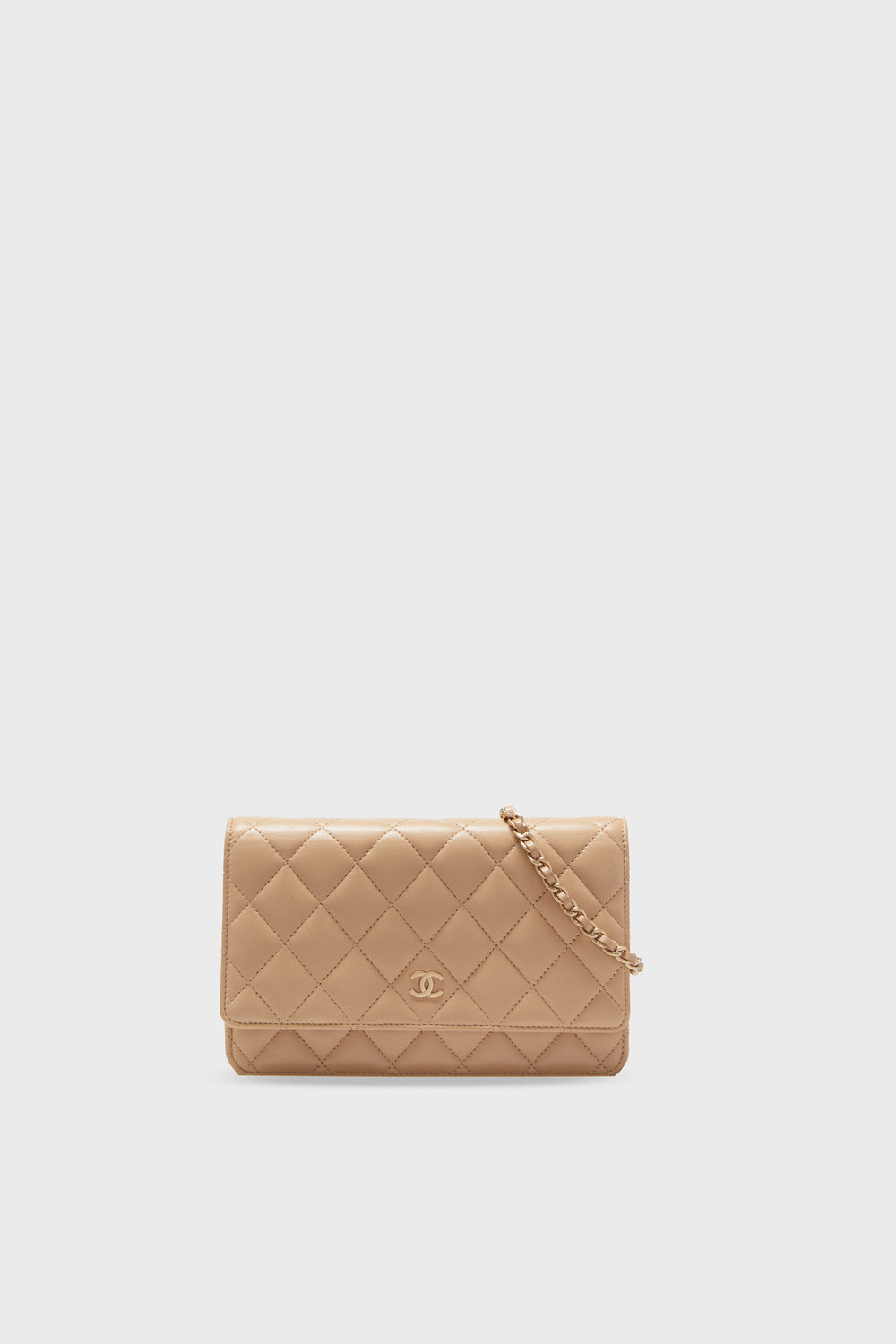 CHANEL Beige Lambskin Quilted Classic Wallet On Chain