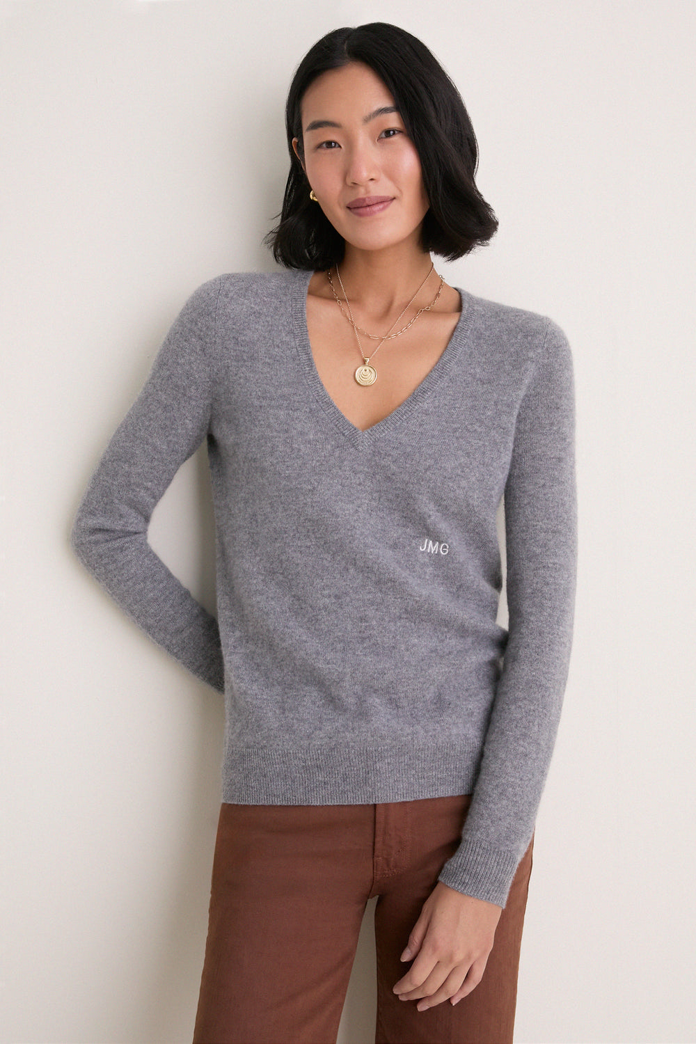 Gray Cashmere Katherine V-Neck Sweater