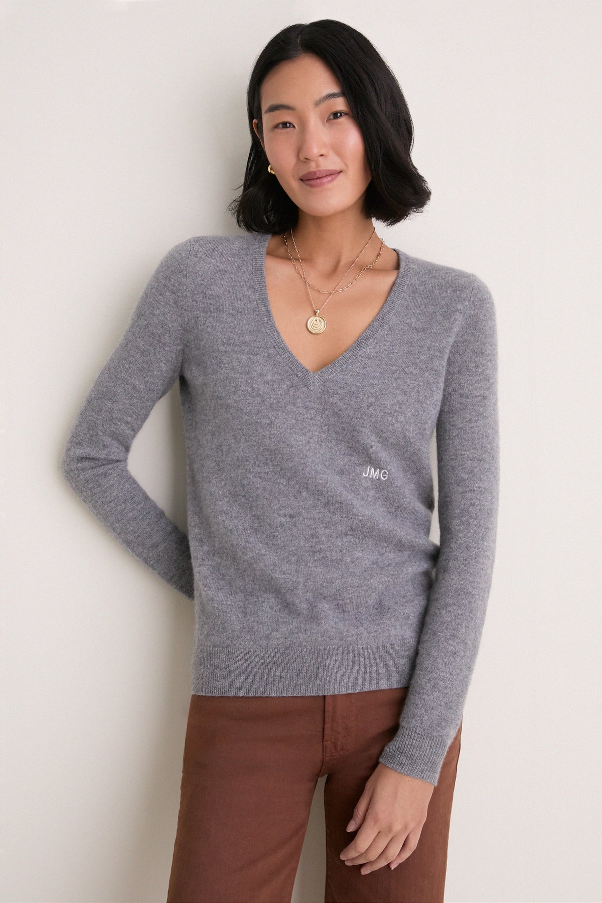 Gray Cashmere Katherine V-Neck Sweater
