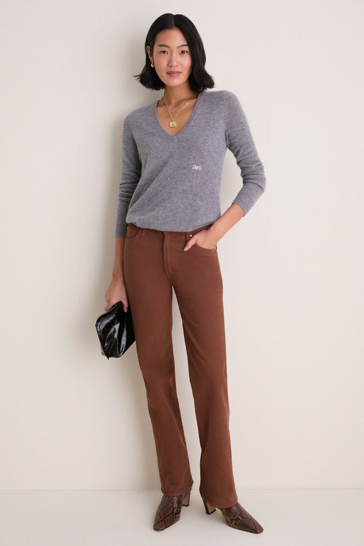 Gray Cashmere Katherine V-Neck Sweater