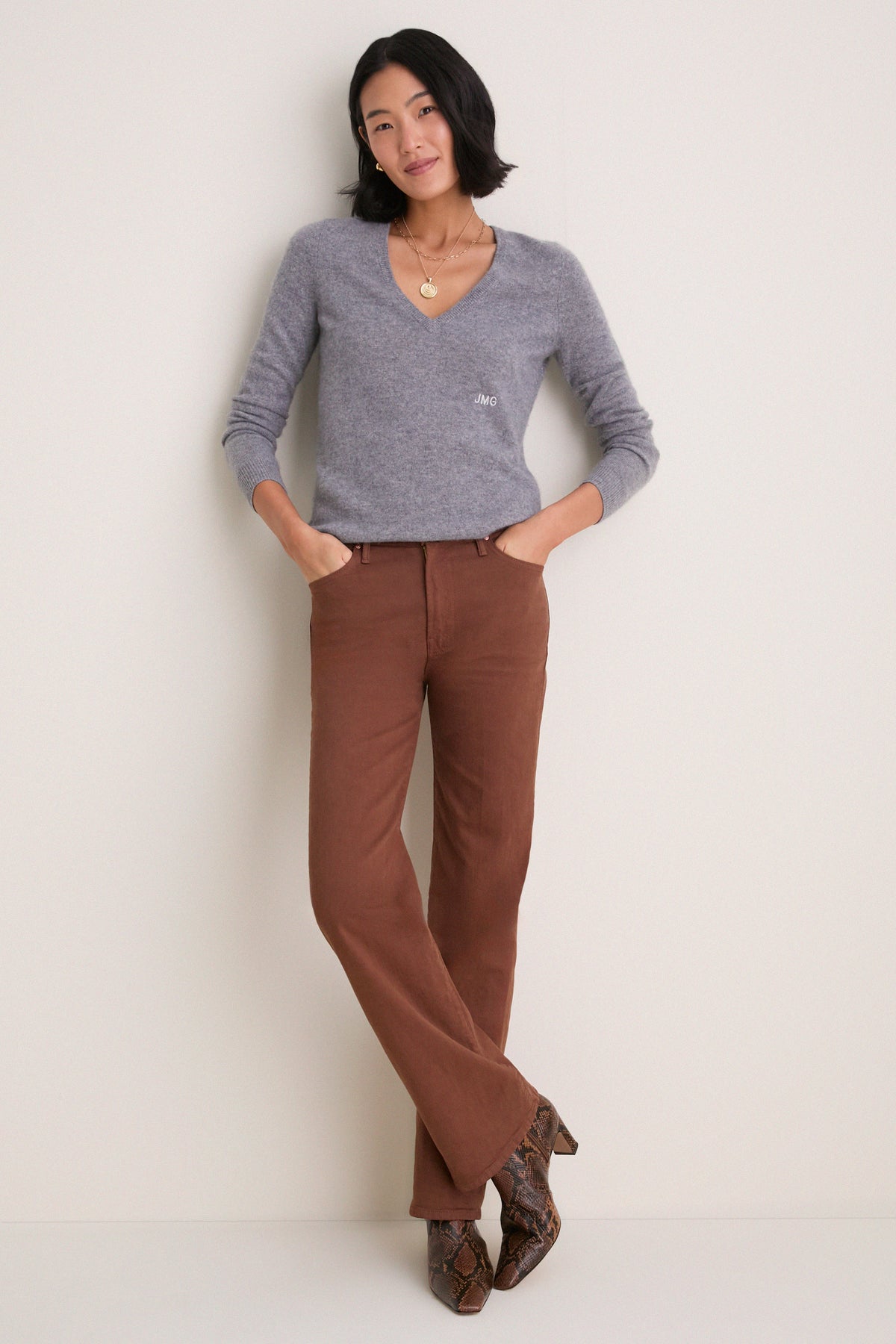 Gray Cashmere Katherine V-Neck Sweater
