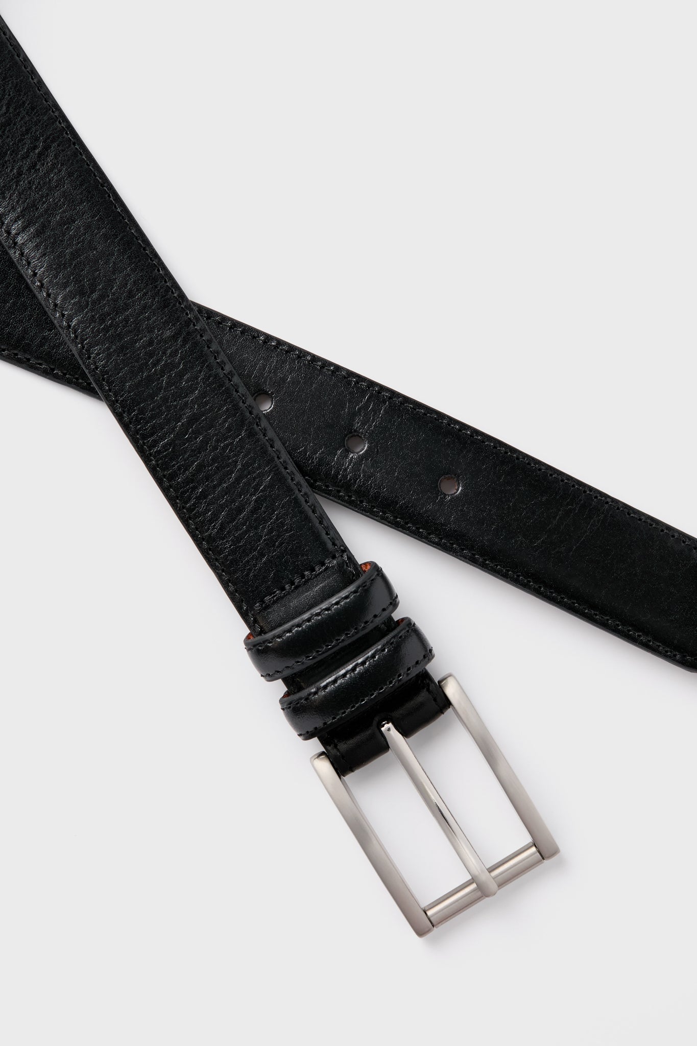 Black Lorenzo 32mm Dropped Edge Leather Belt