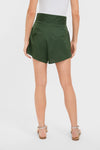 Green Solid Pleated Shorts