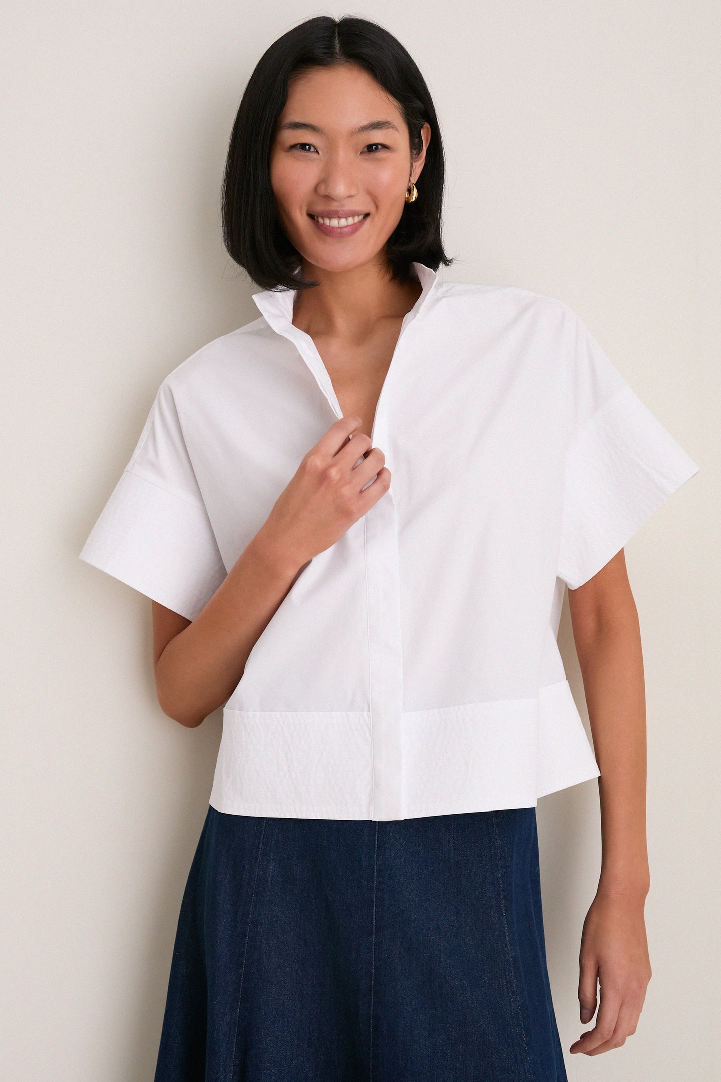 White Trapunto Stitch Sofia Shirt