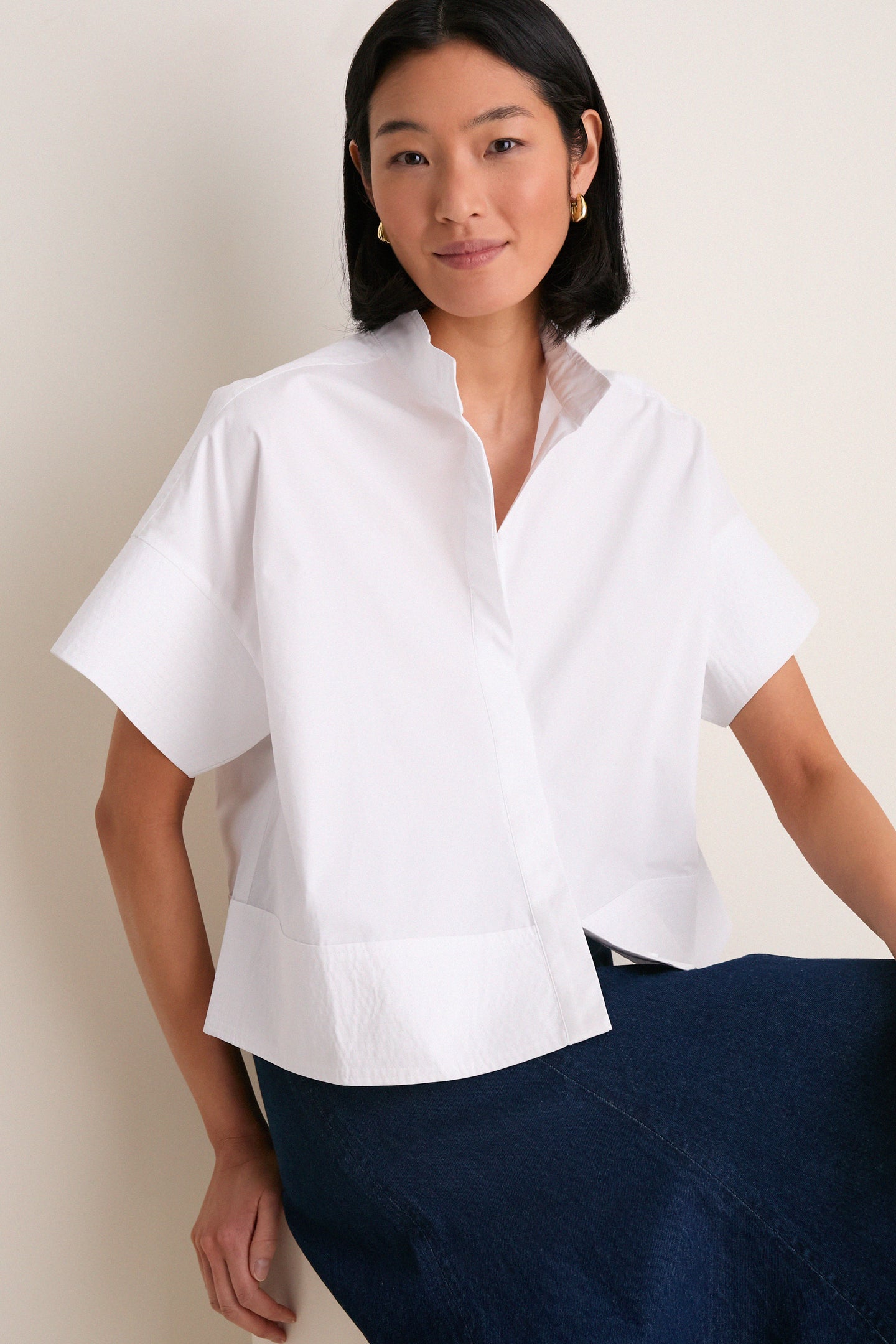 White Trapunto Stitch Sofia Shirt