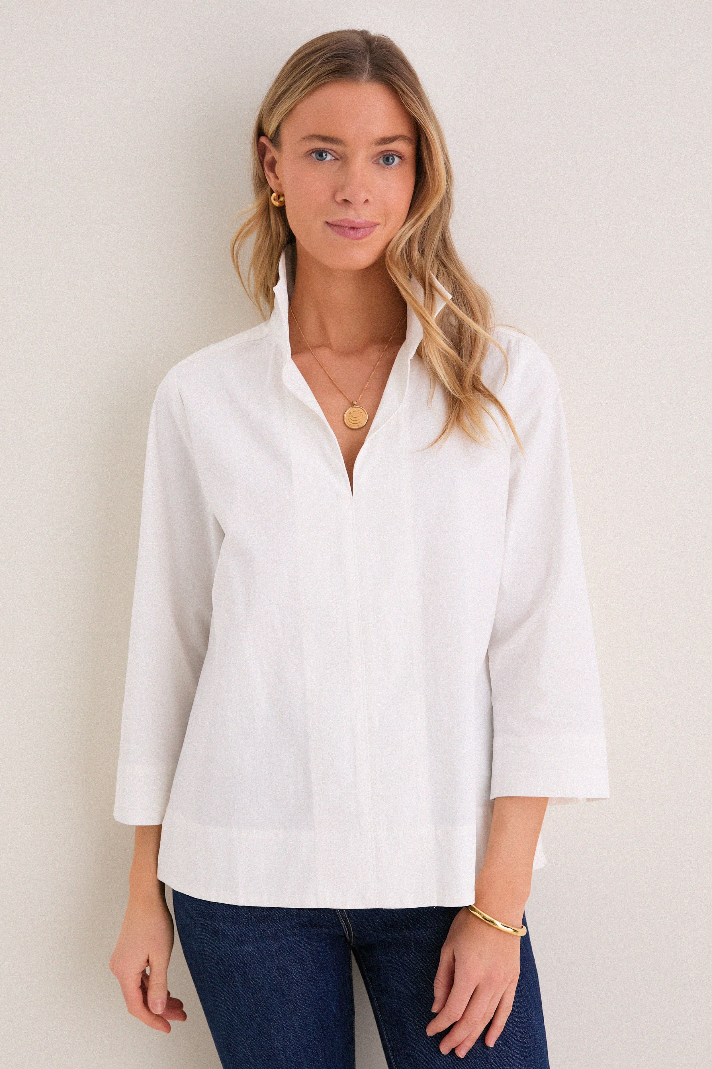 Tuckernuck White Margot Stand Collar Blouse White / L Tuckernuck White Margot Stand Collar Blouse White / L
