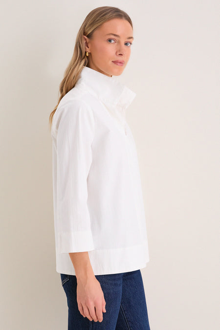 White Margot Stand Collar Blouse